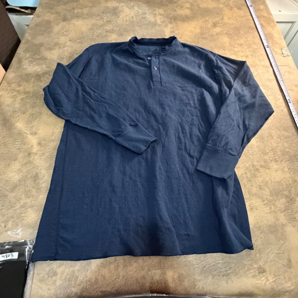 L.L. Bean Henley Shirt Mens XXL Tall Navy Blue Wool Blend Long Sleeve 4803